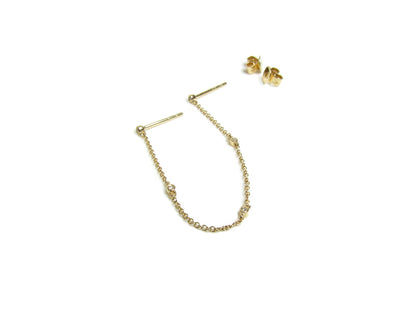 14K Double Diamond Handcuff Chain Earrings | Double Piercing Earring