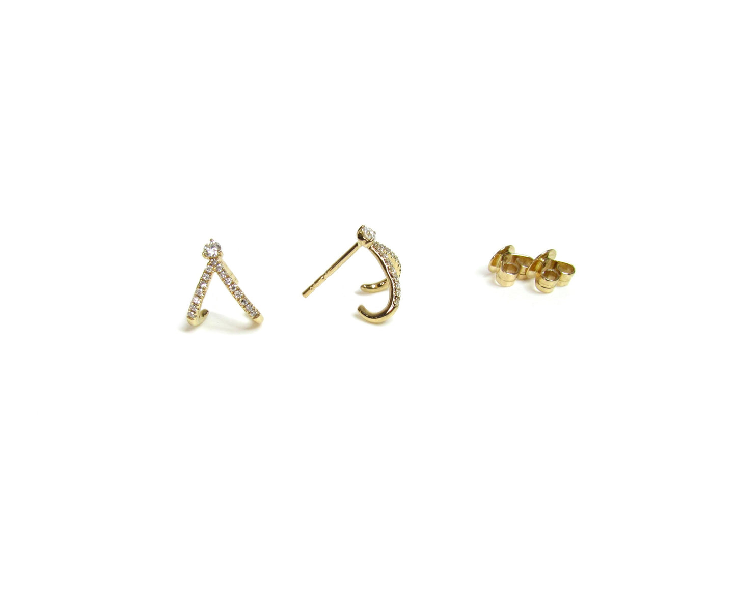 14k Gold Diamond Double J Wrap Hoop Earrings | Pavé Set Hugging Hoops