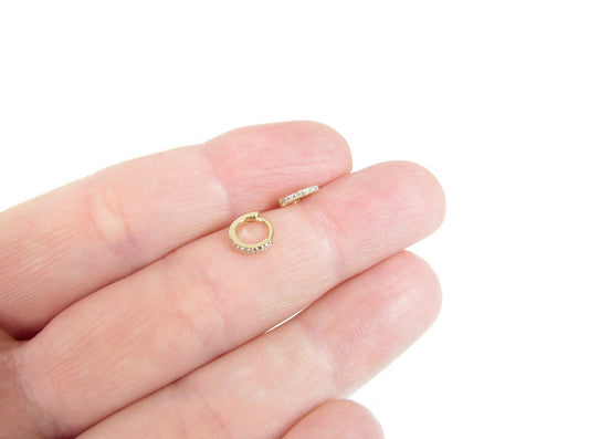 14k Gold Mini Diamond Hoop Earrings | Tiny 7.6mm Pavé Hoops