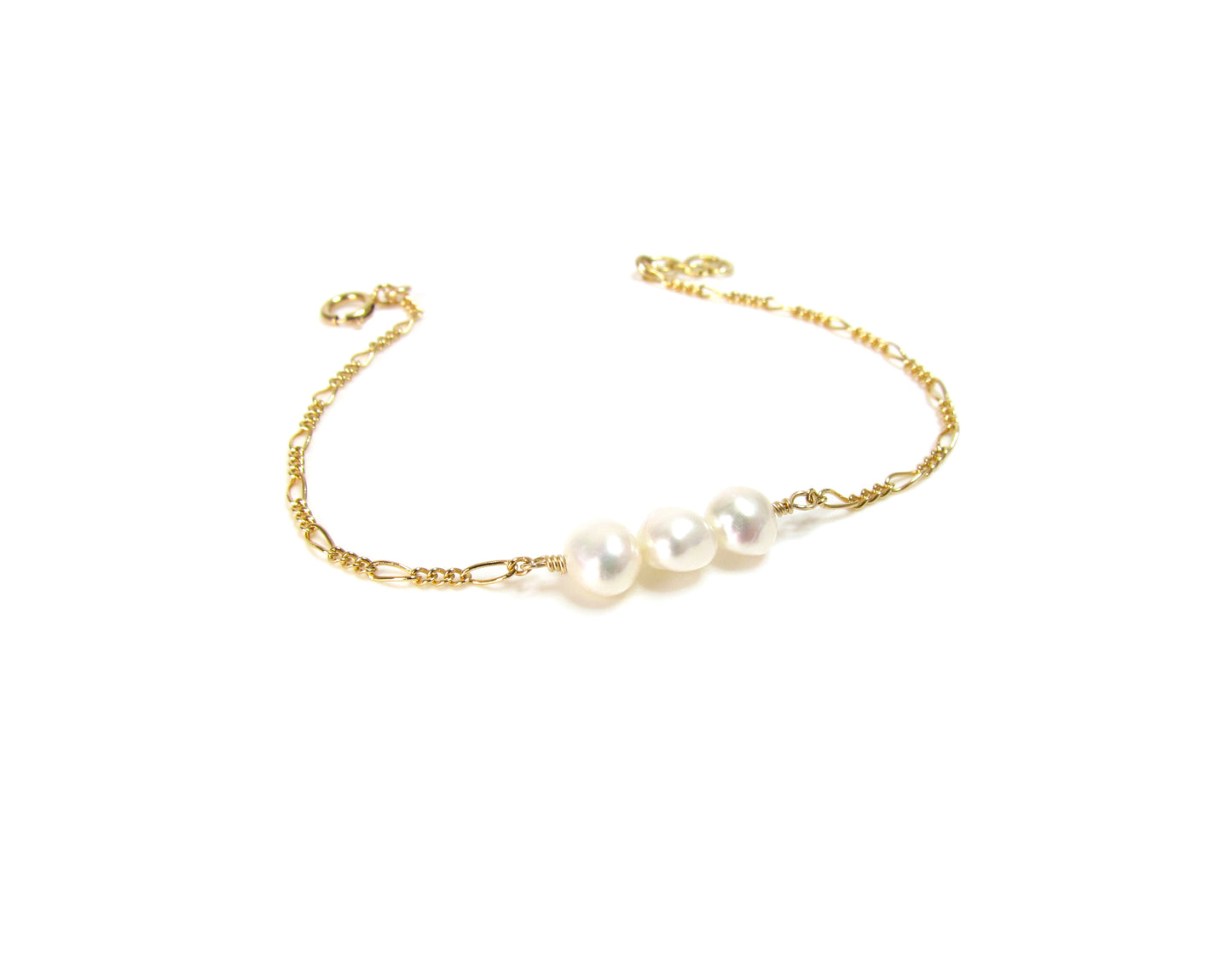 Freshwater Pearl Trio Bracelet | Dainty Triple Pearls on Figuero Chain