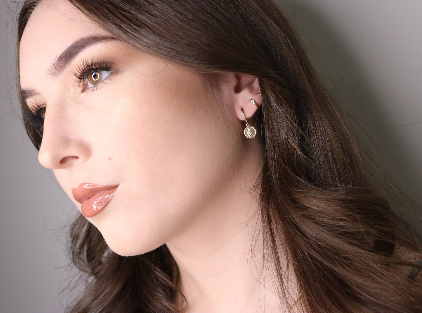 14K Gold Virgin Mary Hoop Earrings | Religious Medallion Jewelry
