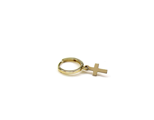 14K Hoop Earrings with Dangling Cross | Single or Pair