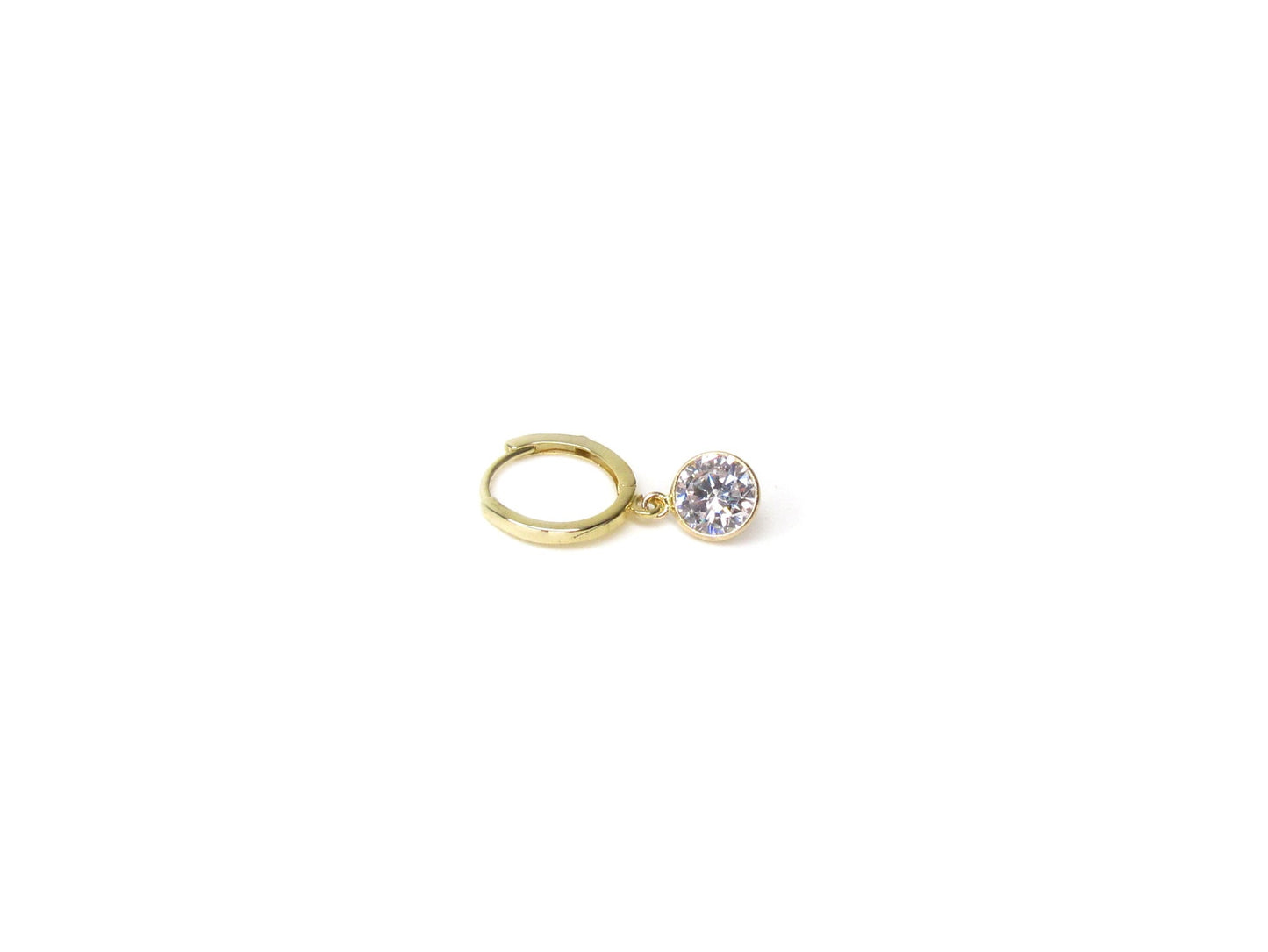 14K Gold Hoop Earrings Bezel Set CZ Drop | Classic Sparkle