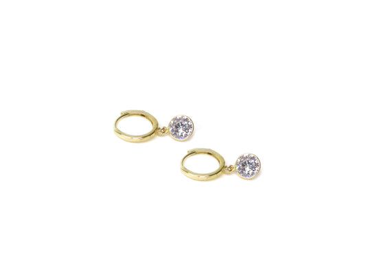 14K Gold Hoop Earrings Bezel Set CZ Drop | Classic Sparkle