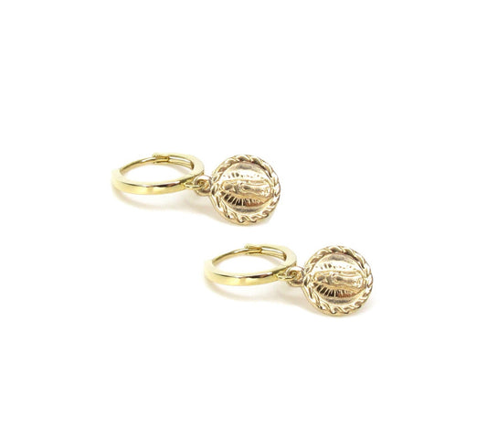 14K Gold Virgin Mary Hoop Earrings | Religious Medallion Jewelry