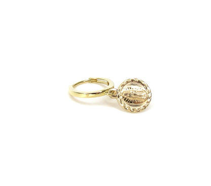 14K Gold Virgin Mary Hoop Earrings | Religious Medallion Jewelry