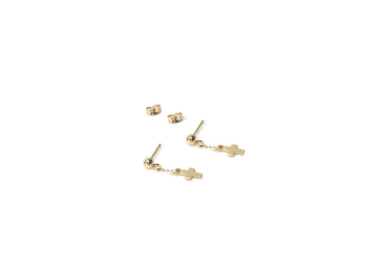 14K Gold Ball Stud Earrings | Dangling Cross Earrings
