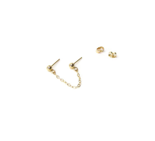 14K Double Ball Chain Handcuff Earrings | Chain Linked Stud Earrings