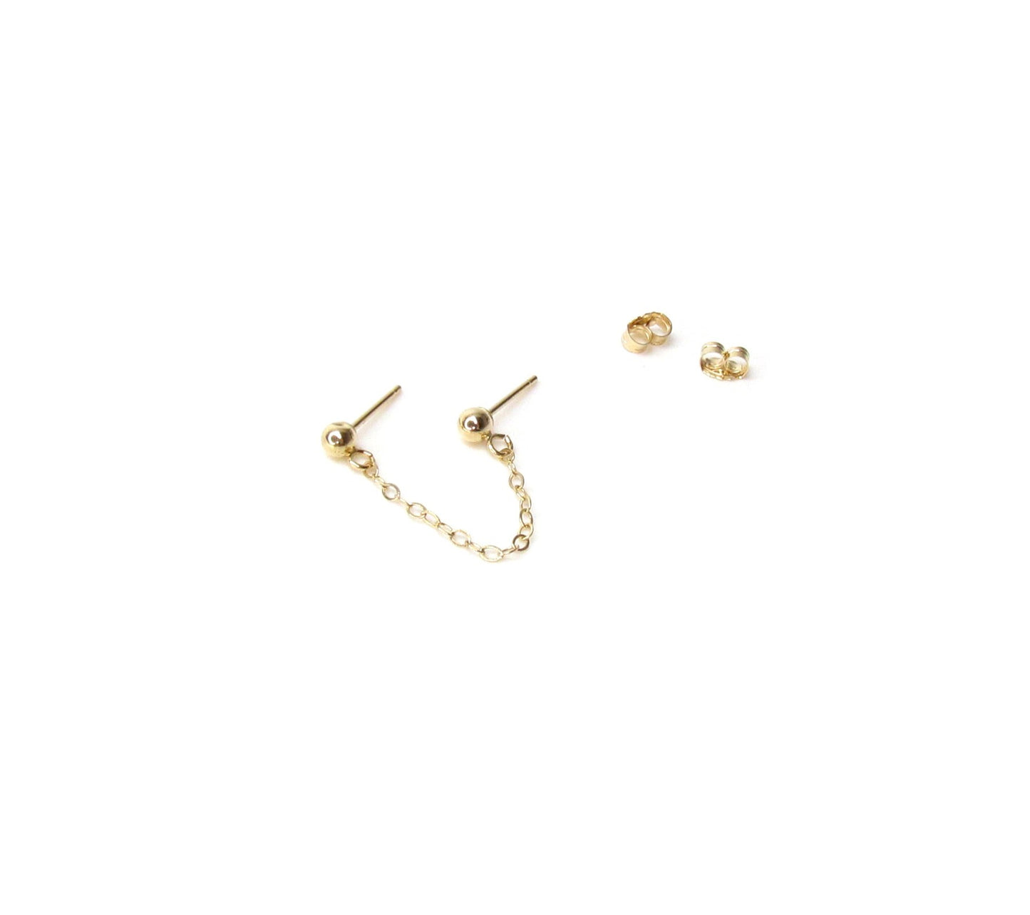 14K Double Ball Chain Handcuff Earrings | Chain Linked Stud Earrings