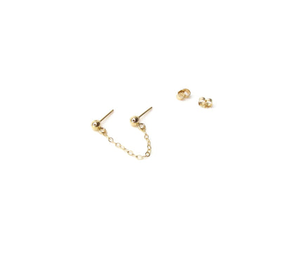 14K Double Ball Chain Handcuff Earrings | Chain Linked Stud Earrings