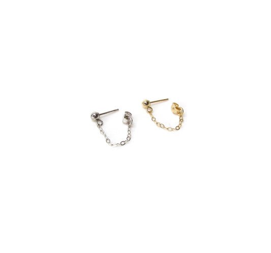 14K Gold Ball and Chain Earrings | Front to Back Design