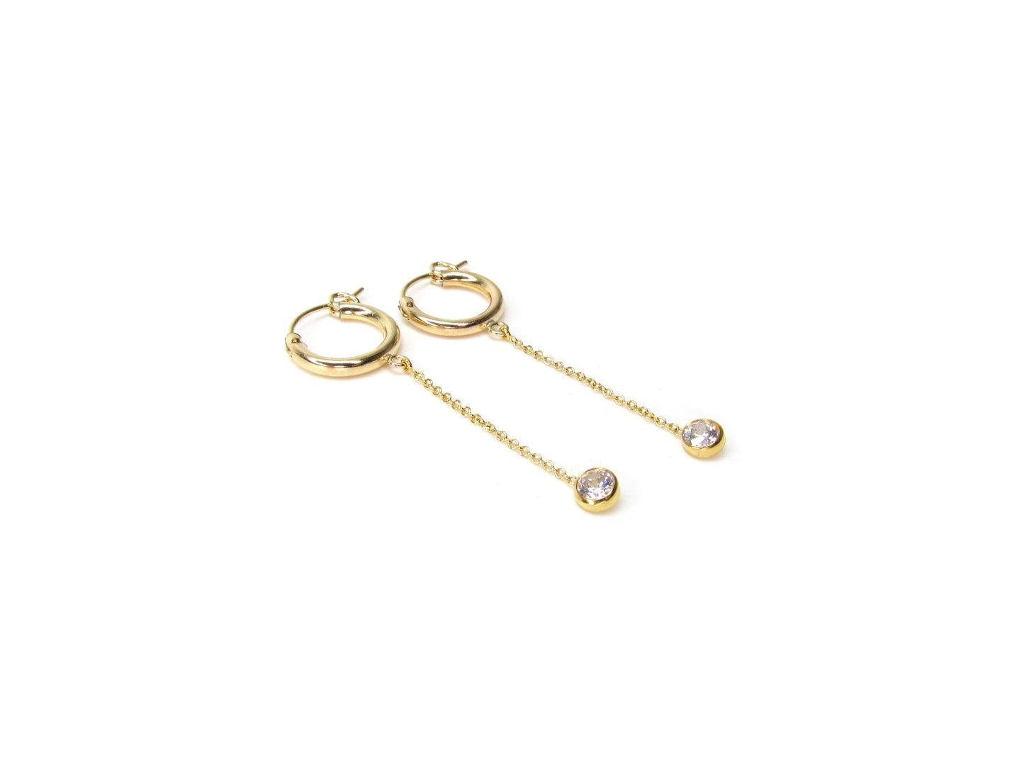 Gold-Filled Hoops with CZ Drop | Dainty Chain Earrings
