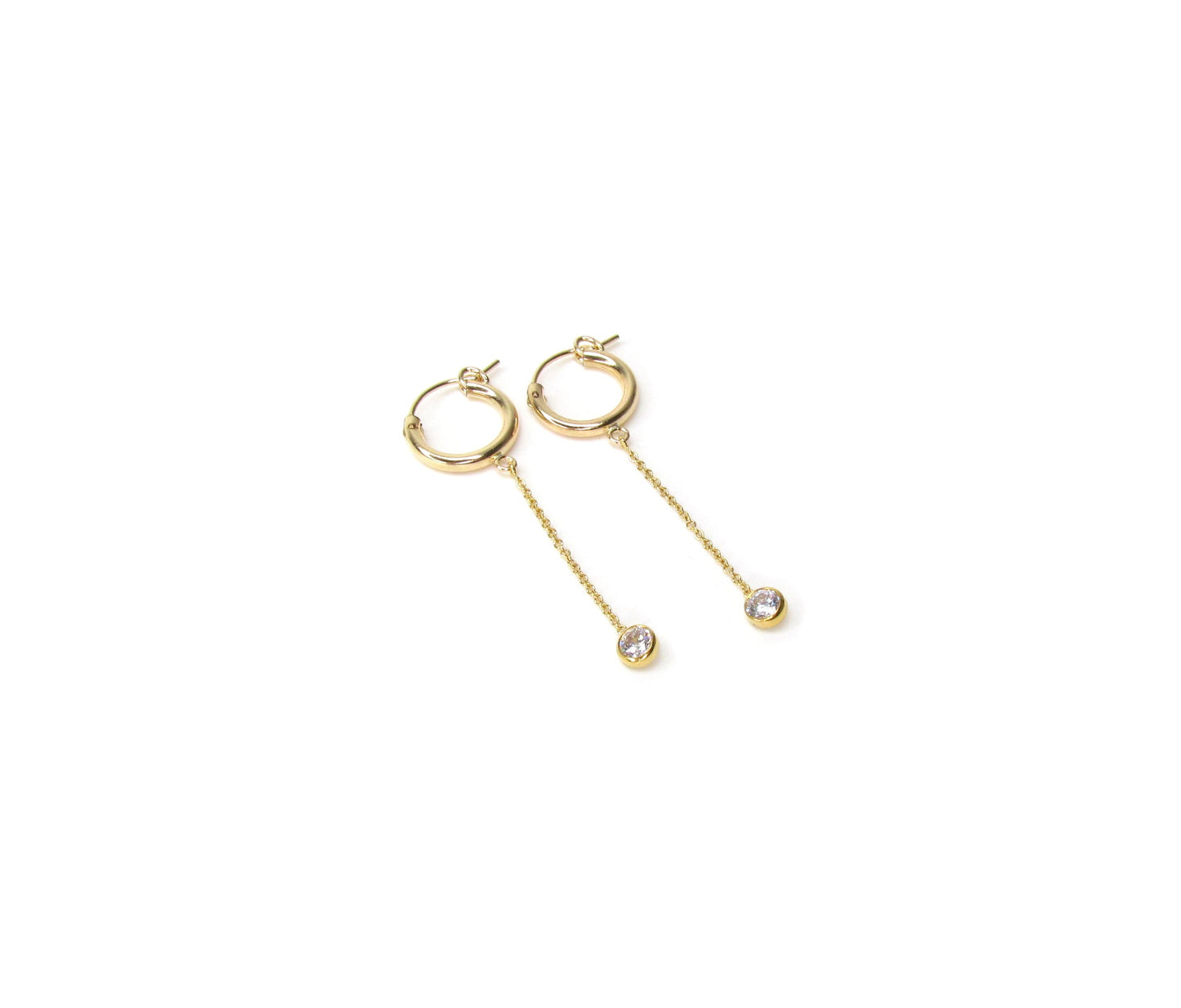 Gold-Filled Hoops with CZ Drop | Dainty Chain Earrings
