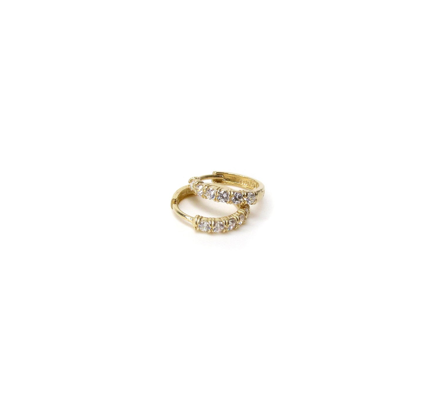 14K Solid Gold CZ Huggie Hoop Earrings | Channel Set with Click Closure