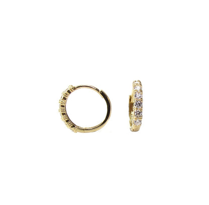 14K Solid Gold CZ Huggie Hoop Earrings | Channel Set with Click Closure