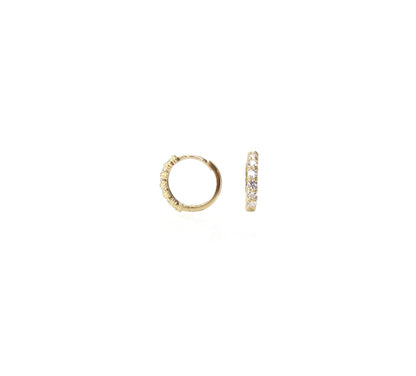 14K Solid Gold CZ Huggie Hoop Earrings | Channel Set with Click Closure