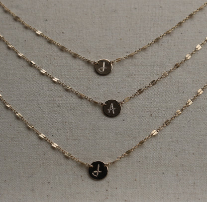 Round Disc Initial Necklace | Custom Engraved Pendant | Gold, Rose & Silver