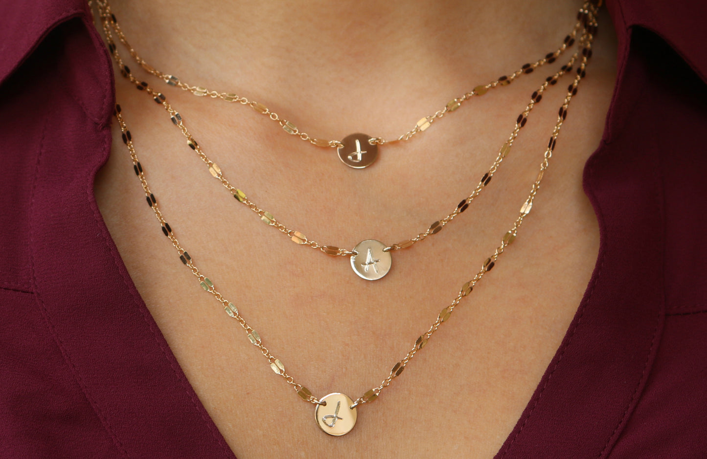 Round Disc Initial Necklace | Custom Engraved Pendant | Gold, Rose & Silver