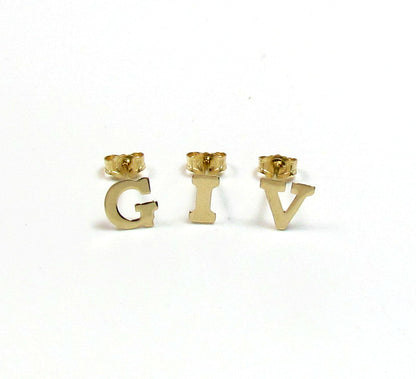 14K Initial Earring Studs | Block Letter Earrings