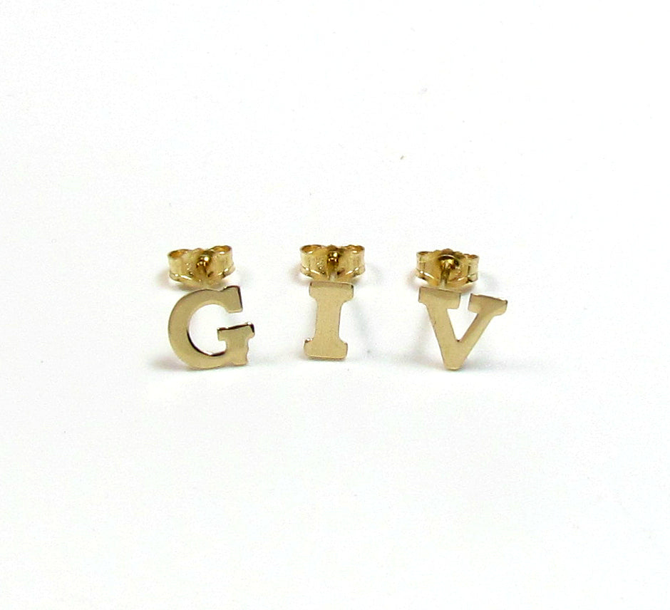 14K Initial Earring Studs | Block Letter Earrings