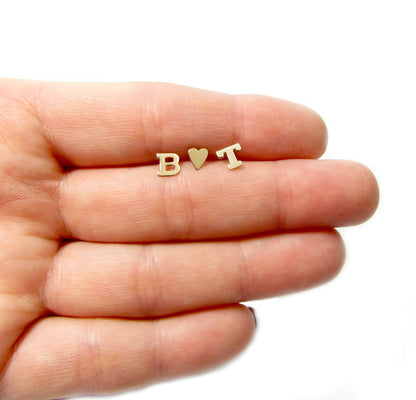 14K Initial Earring Studs | Block Letter Earrings