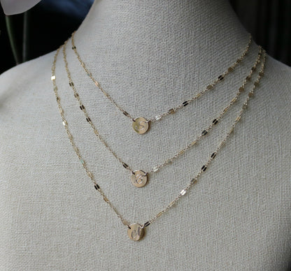 Round Disc Initial Necklace | Custom Engraved Pendant | Gold, Rose & Silver