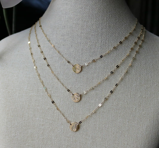 Round Disc Initial Necklace | Custom Engraved Pendant | Gold, Rose & Silver