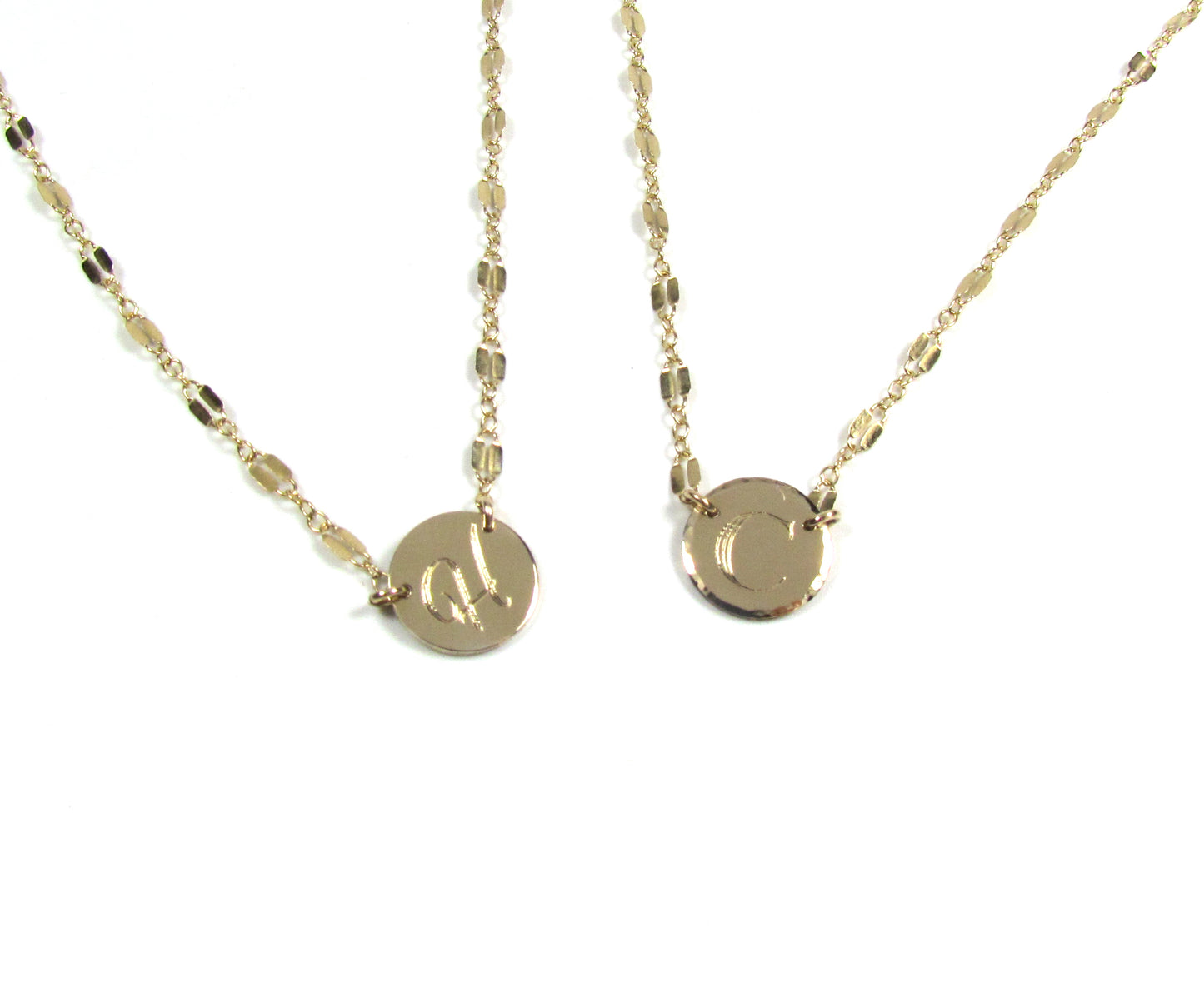 Round Disc Initial Necklace | Custom Engraved Pendant | Gold, Rose & Silver