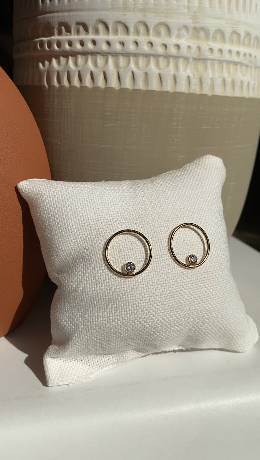 CZ Circle Earrings | 14kt Gold Filled Open Hoop Design | Bezel-Set CZ Accent