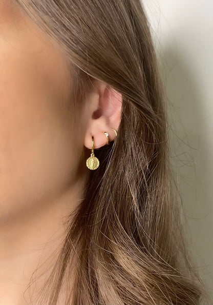 14K Gold Virgin Mary Hoop Earrings | Religious Medallion Jewelry