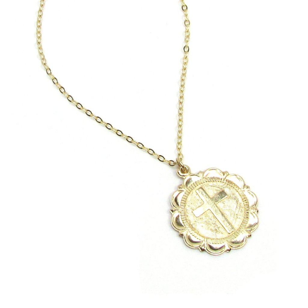 Coin Cross Necklace | Gold Pendant Necklace | Dainty Everyday Jewelry