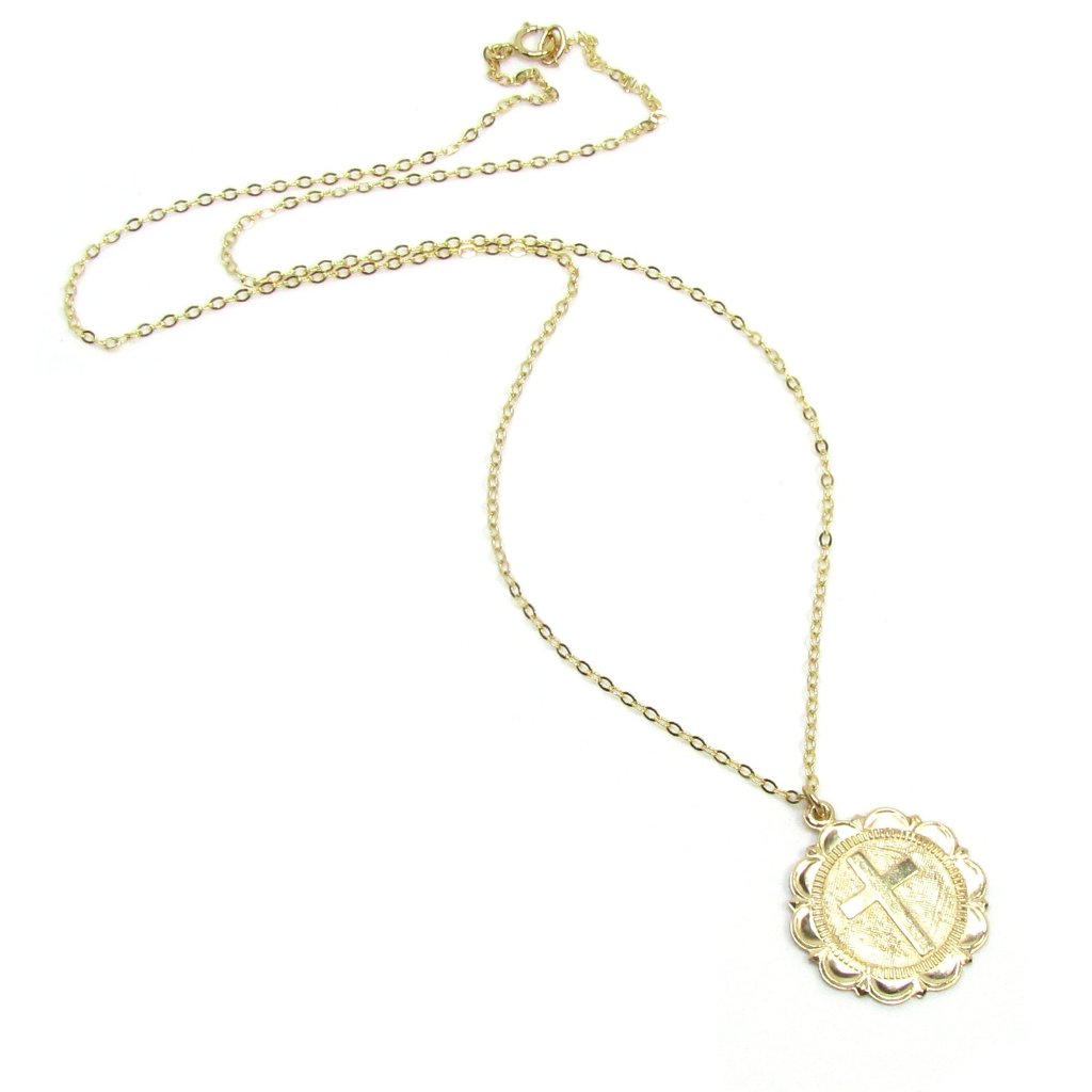 Coin Cross Necklace | Gold Pendant Necklace | Dainty Everyday Jewelry