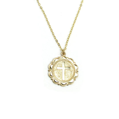 Coin Cross Necklace | Gold Pendant Necklace | Dainty Everyday Jewelry