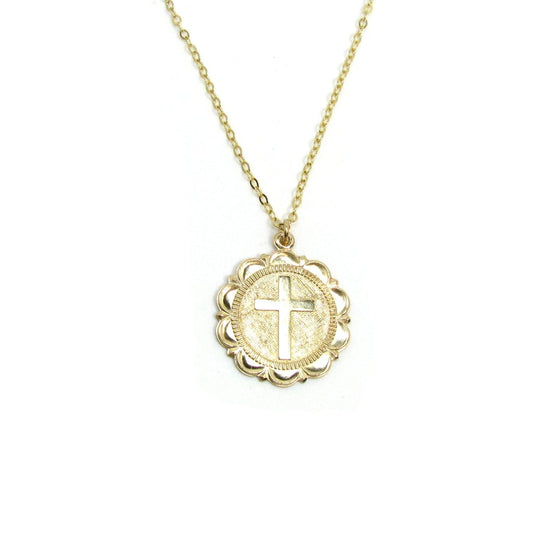 Coin Cross Necklace | Gold Pendant Necklace | Dainty Everyday Jewelry