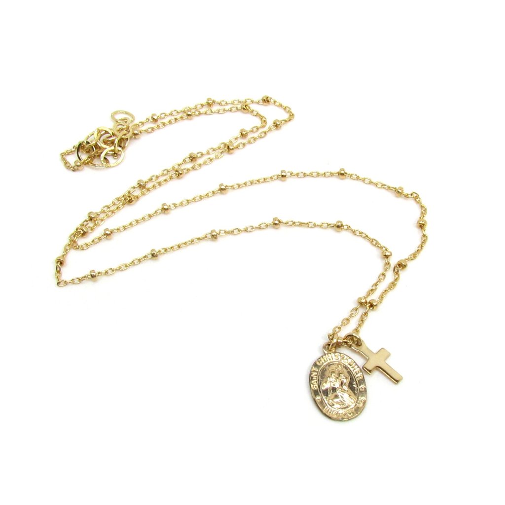 14K Gold Filled St. Christopher and Cross Charm Necklace | Meaningful Jewelry