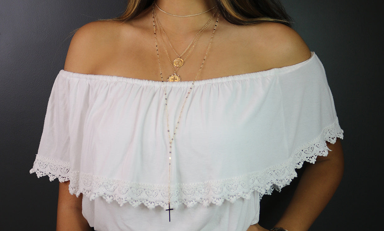 Cross Lariat Necklace | Convertible Gold Filled Reflective Bar Chain
