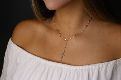 Cross Lariat Necklace | Convertible Gold Filled Reflective Bar Chain