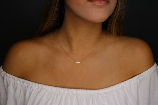 14K Diamond Mini Bar Necklace | Dainty Solid Gold Necklace