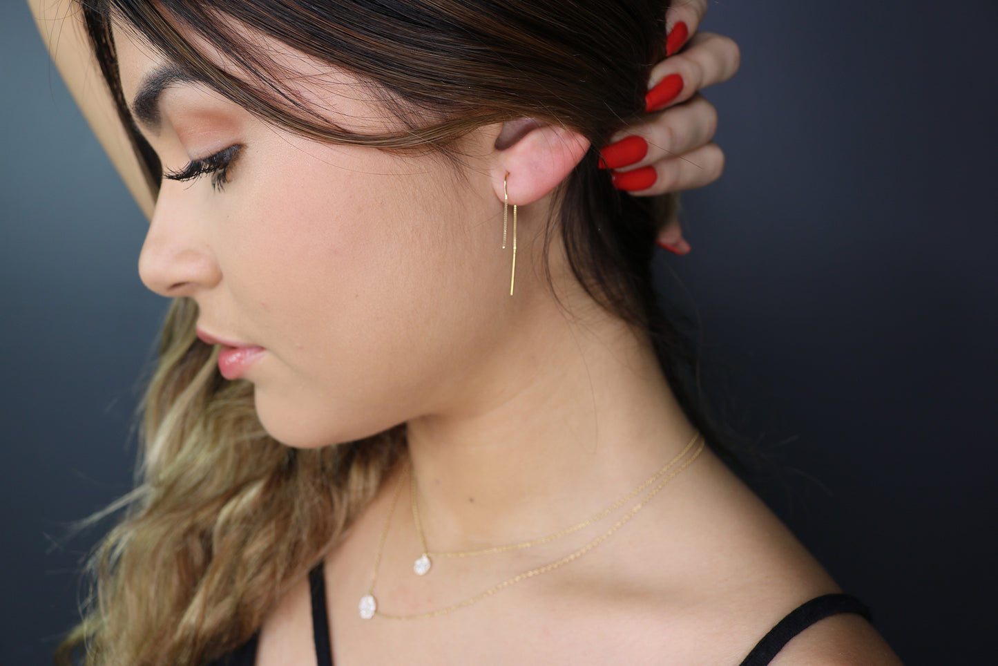 14K Gold Box Chain Threader Earrings | Yellow or White Gold