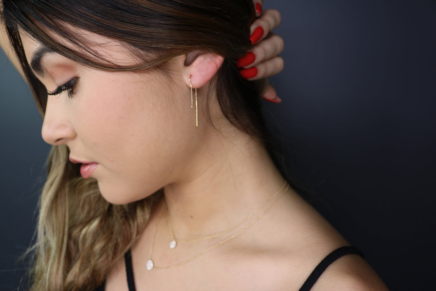 14K Gold Box Chain Threader Earrings | Yellow or White Gold