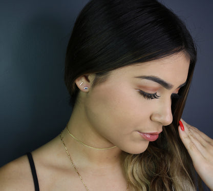 14K Gold Tiny Bar Stud Earrings | Polished & Matte Minimalist Studs