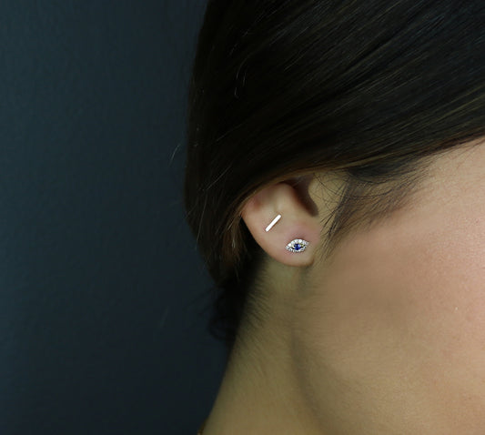 14K Gold Tiny Bar Stud Earrings | Polished & Matte Minimalist Studs