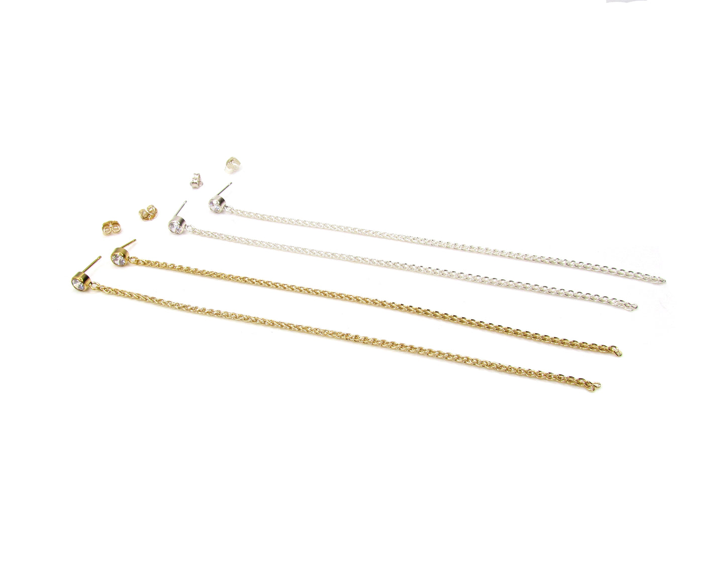 CZ Woven Chain Shoulder Dusters | Sparkling Wheat Chain Statement Earrings