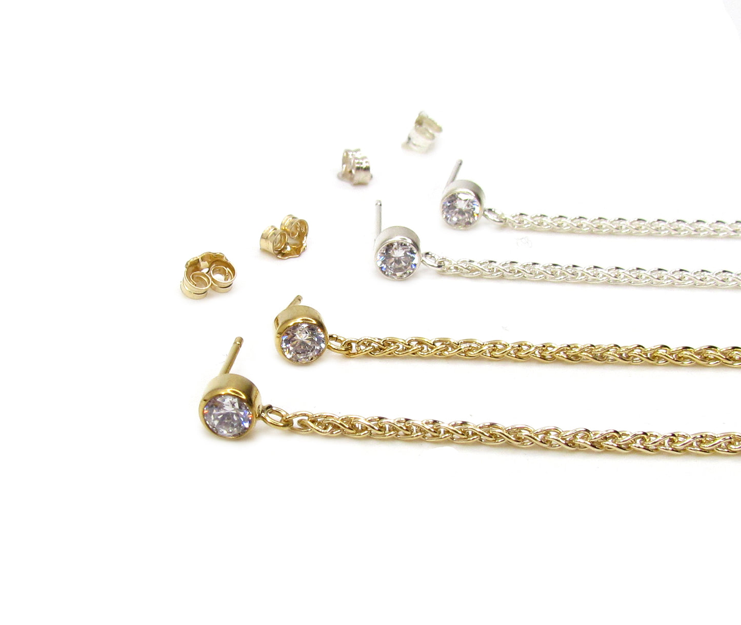 CZ Woven Chain Shoulder Dusters | Sparkling Wheat Chain Statement Earrings