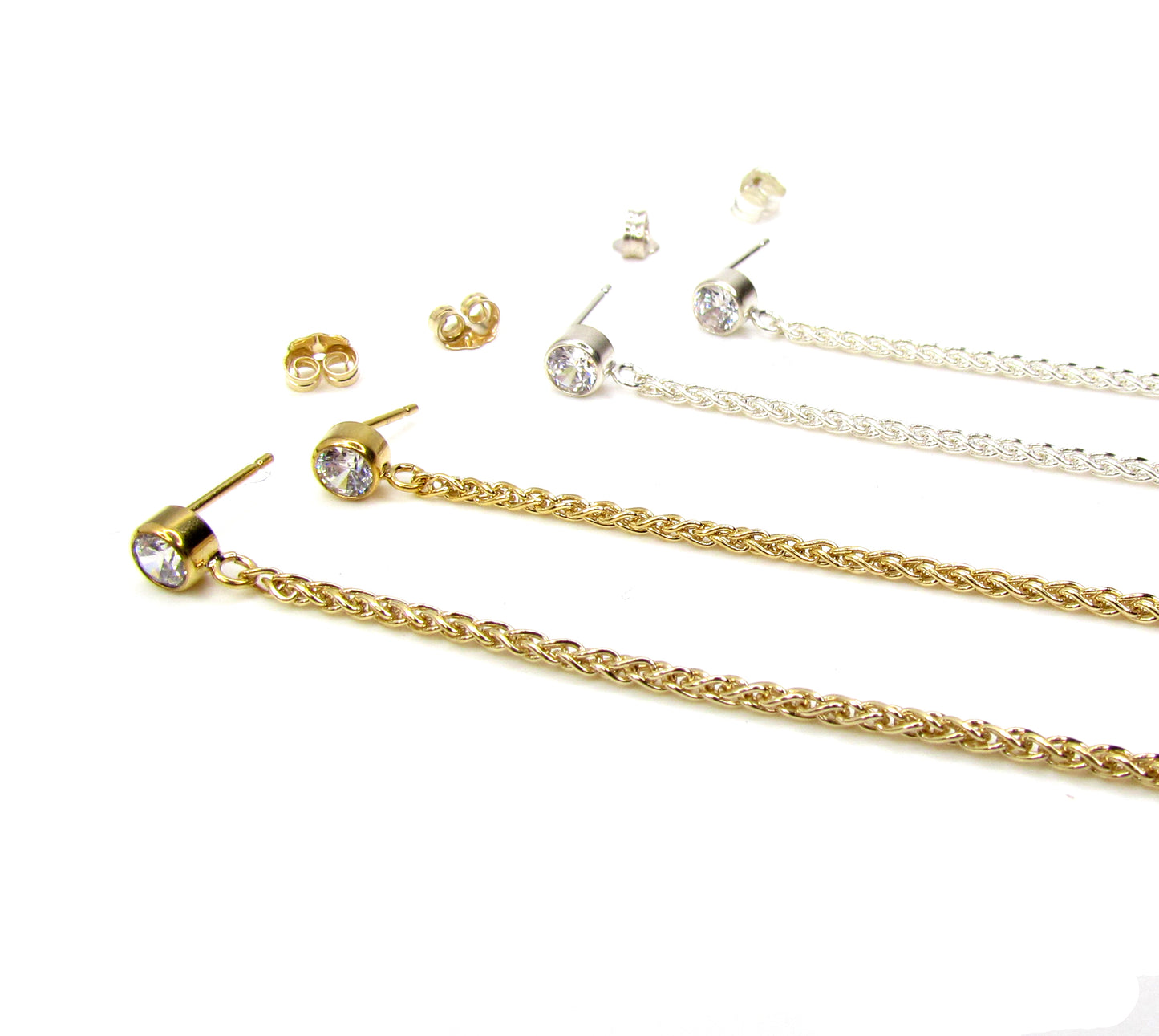 CZ Woven Chain Shoulder Dusters | Sparkling Wheat Chain Statement Earrings