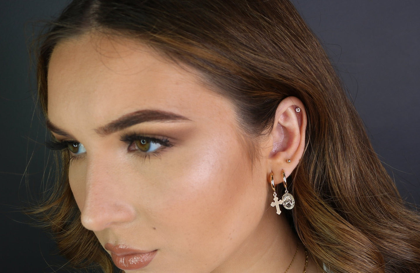 Virgin Mary & St. Christopher Charm Hoop Earrings | 14K Gold Filled Religious Jewelry