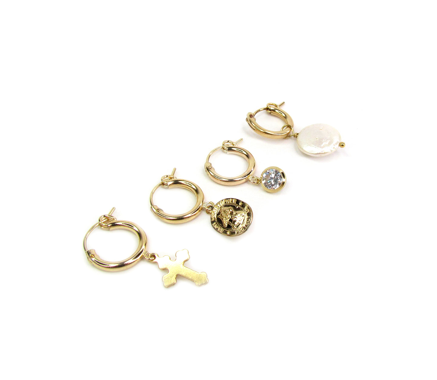 Virgin Mary & St. Christopher Charm Hoop Earrings | 14K Gold Filled Religious Jewelry