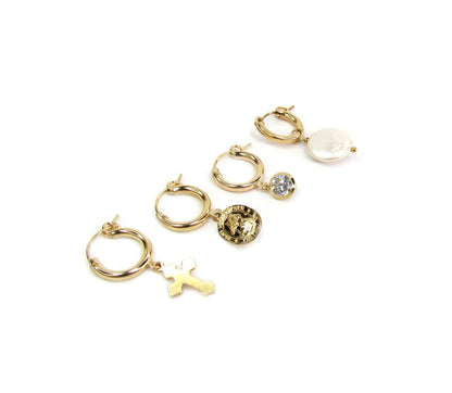Virgin Mary & St. Christopher Charm Hoop Earrings | 14K Gold Filled Religious Jewelry