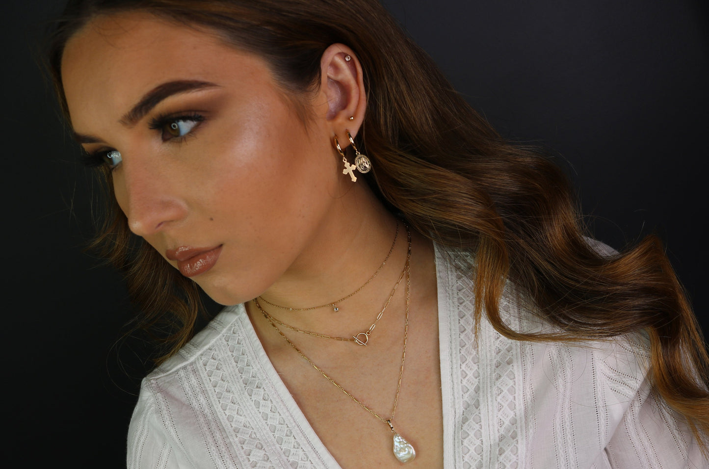 Virgin Mary & St. Christopher Charm Hoop Earrings | 14K Gold Filled Religious Jewelry