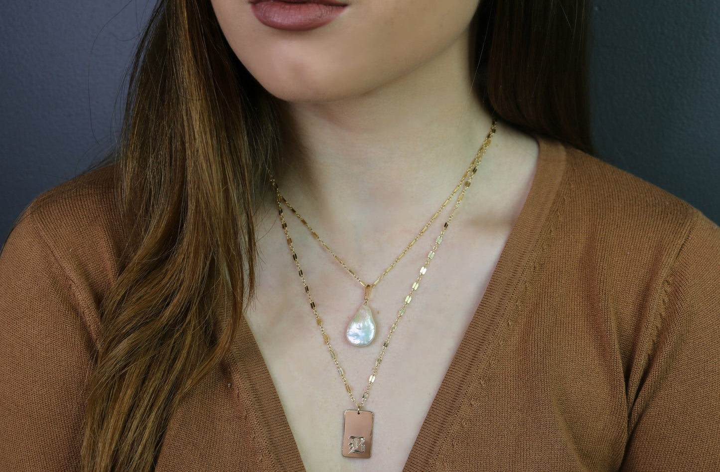 Old English Initial Pendant Necklace | Engraved Pendant